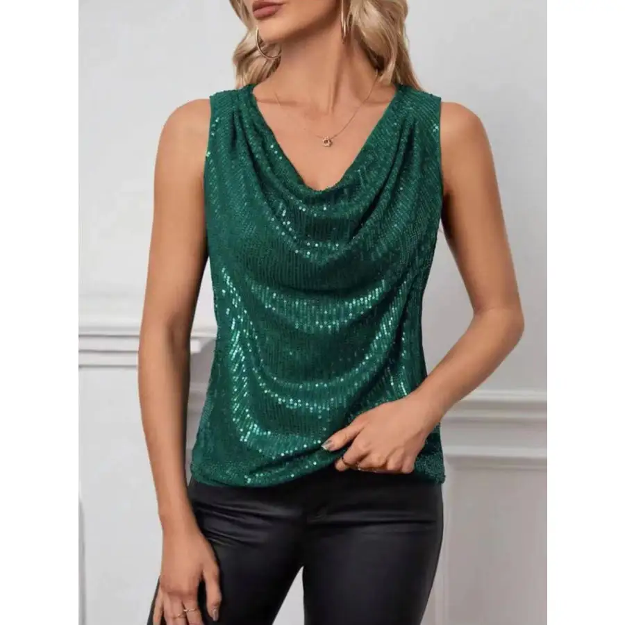 Sequin Cowl Neck Tank