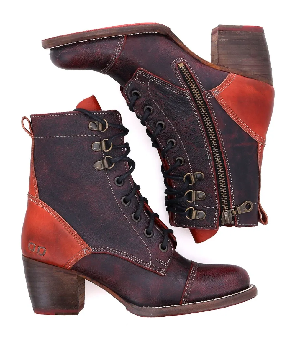 Cap-Toe Side-Zip Lace-Up Boots
