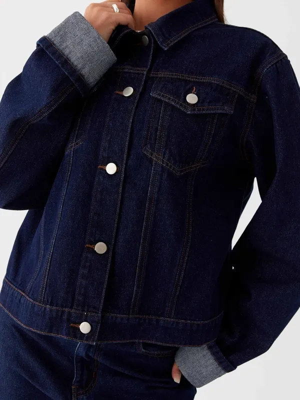 Button-Down Cropped Oversized Denim Jacket