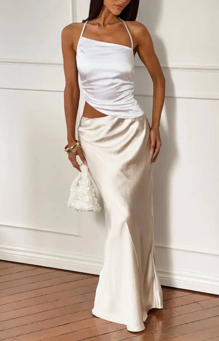 Satin Halter Halter Neck Cut Out Maxi Dress