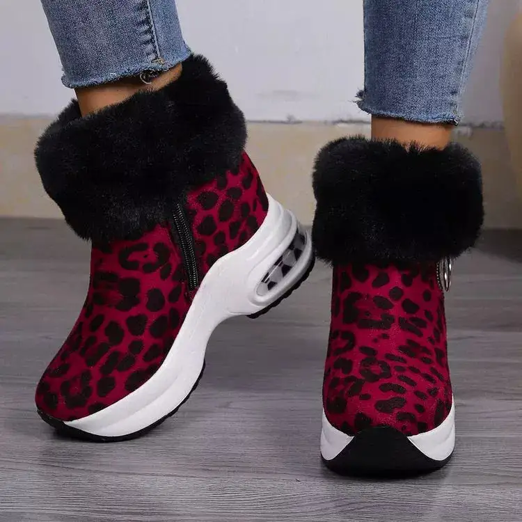 Fuzzy Side-Zip Platform Ankle Boots