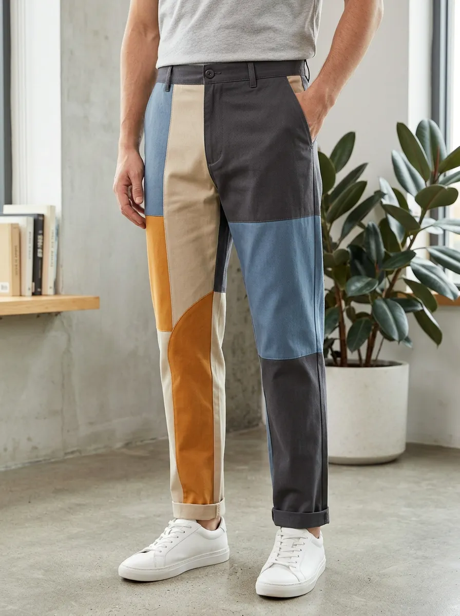 Men's Casual Fashion Colorblock Patchwork Printed Pants