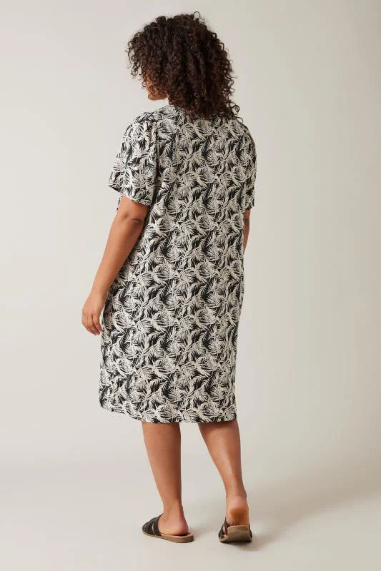 Black Tropical Print Linen Dress detail 3