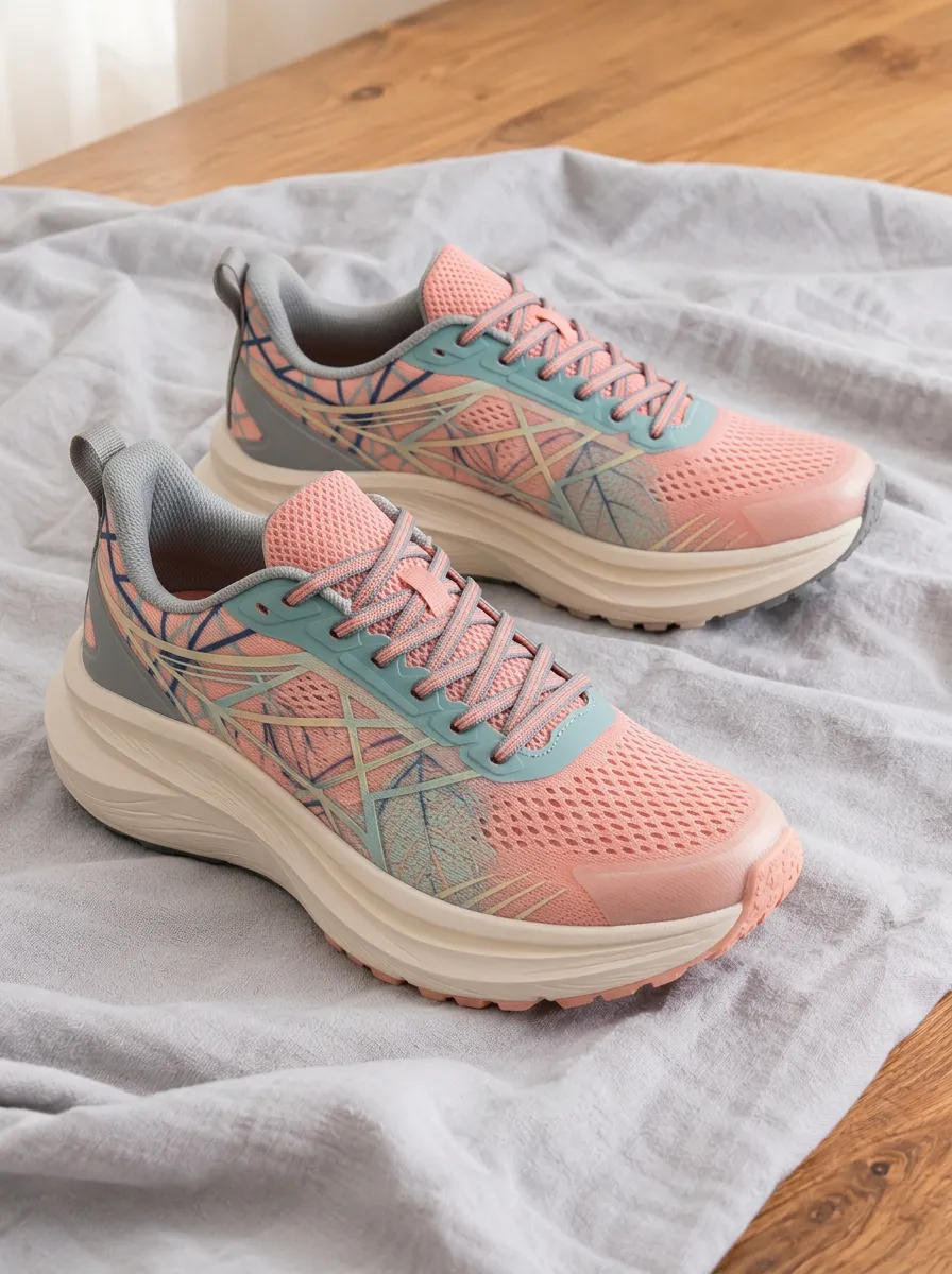 Women's Motion Geometric Leaf Pattern Printed Running Shoes Sneakers