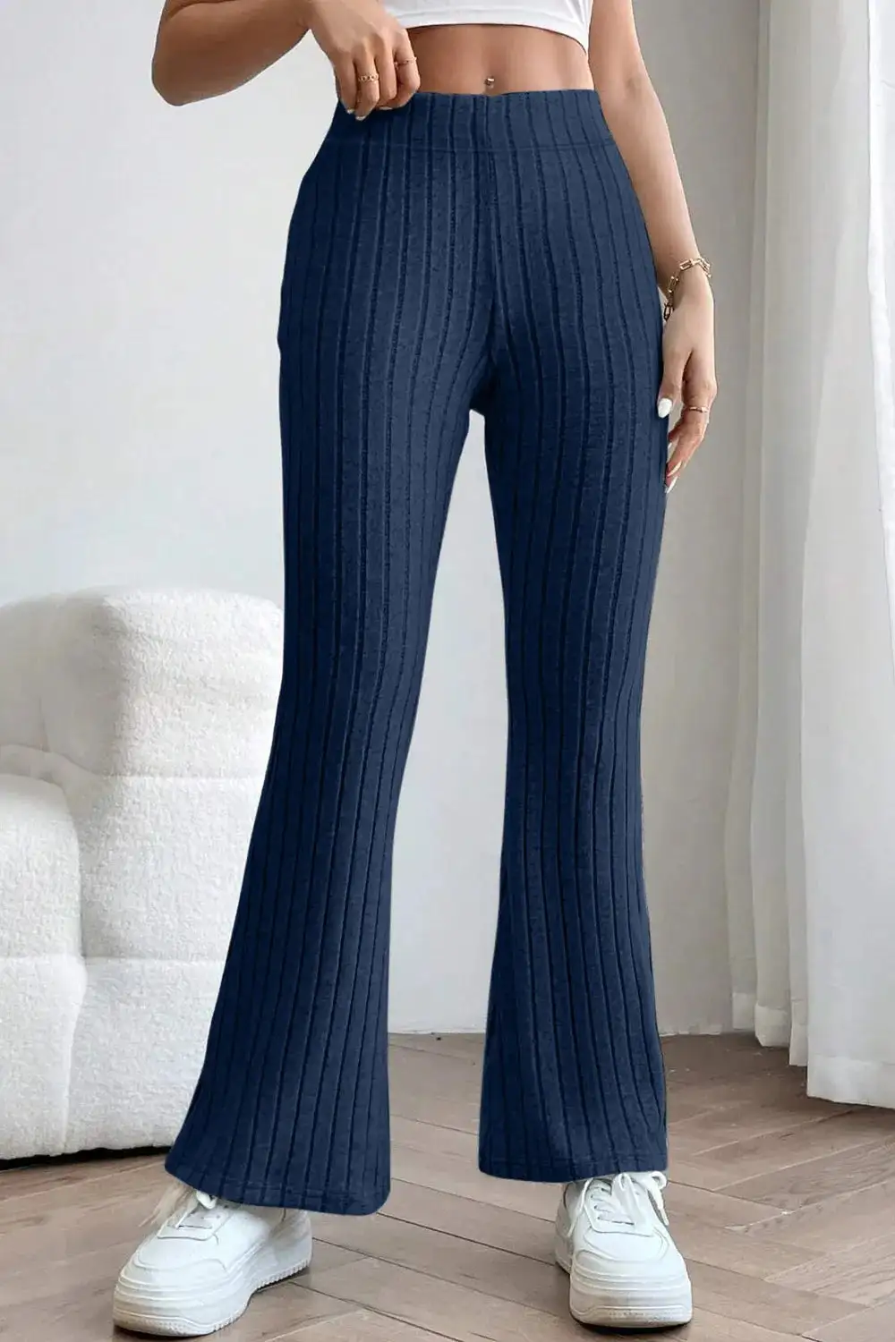 Flare High Waist Ribbed Cropped Pants