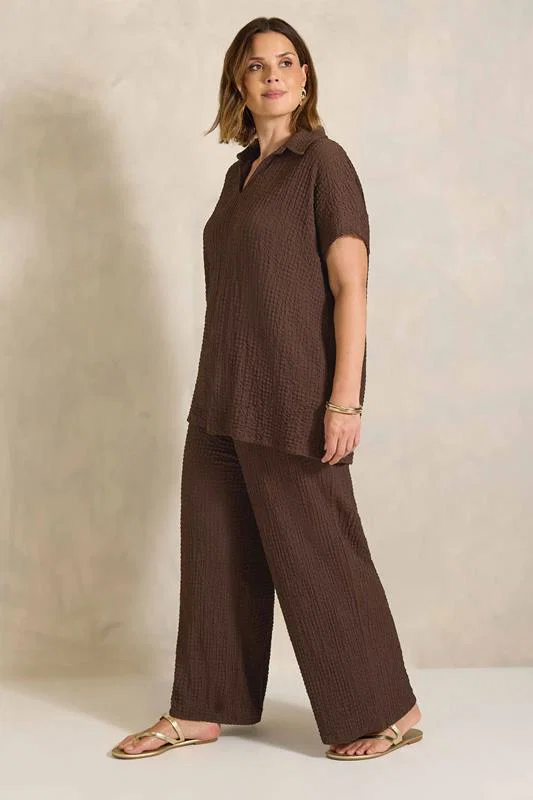 Chocolate Brown Crinkle Wide Leg Trousers detail 1