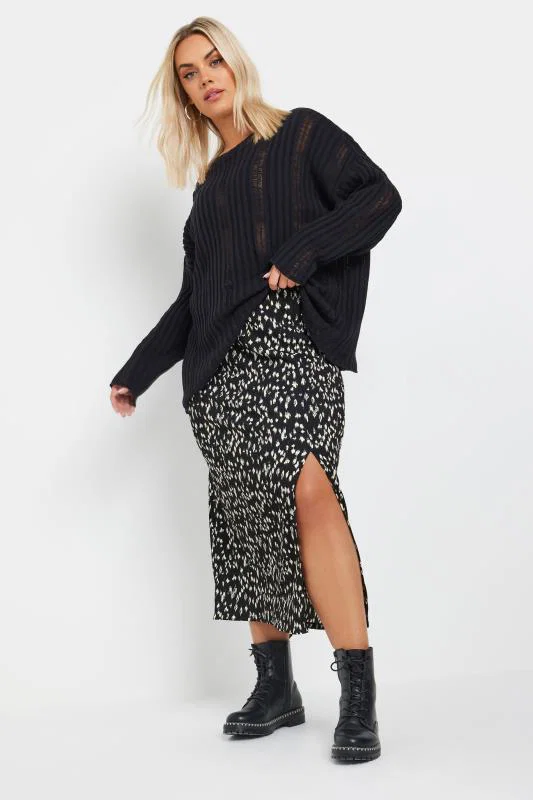 Black Abstract Print Textured Midaxi Skirt detail 1