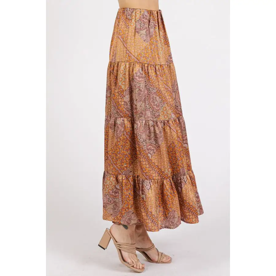 Classic Paisley Patchwork Print Satin Maxi Skirt