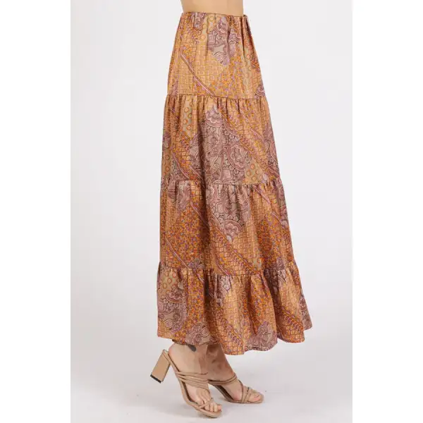 Classic Paisley Patchwork Print Satin Maxi Skirt