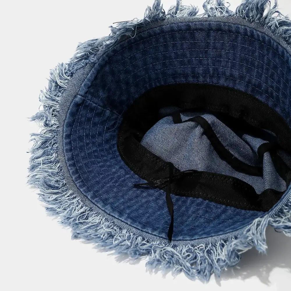 Vintage Washed Denim Raw Edge Bucket Hat