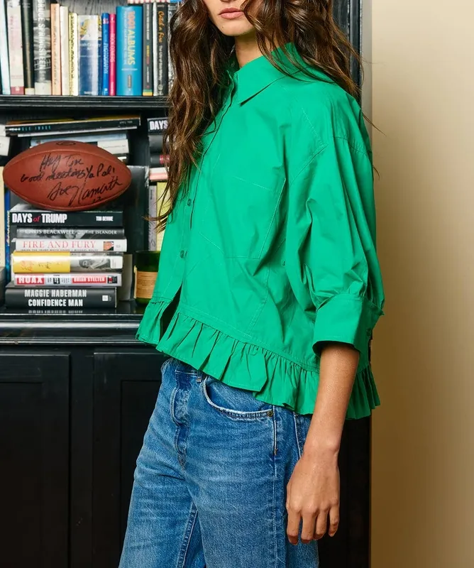 Ruffled Hem Poplin Blouse