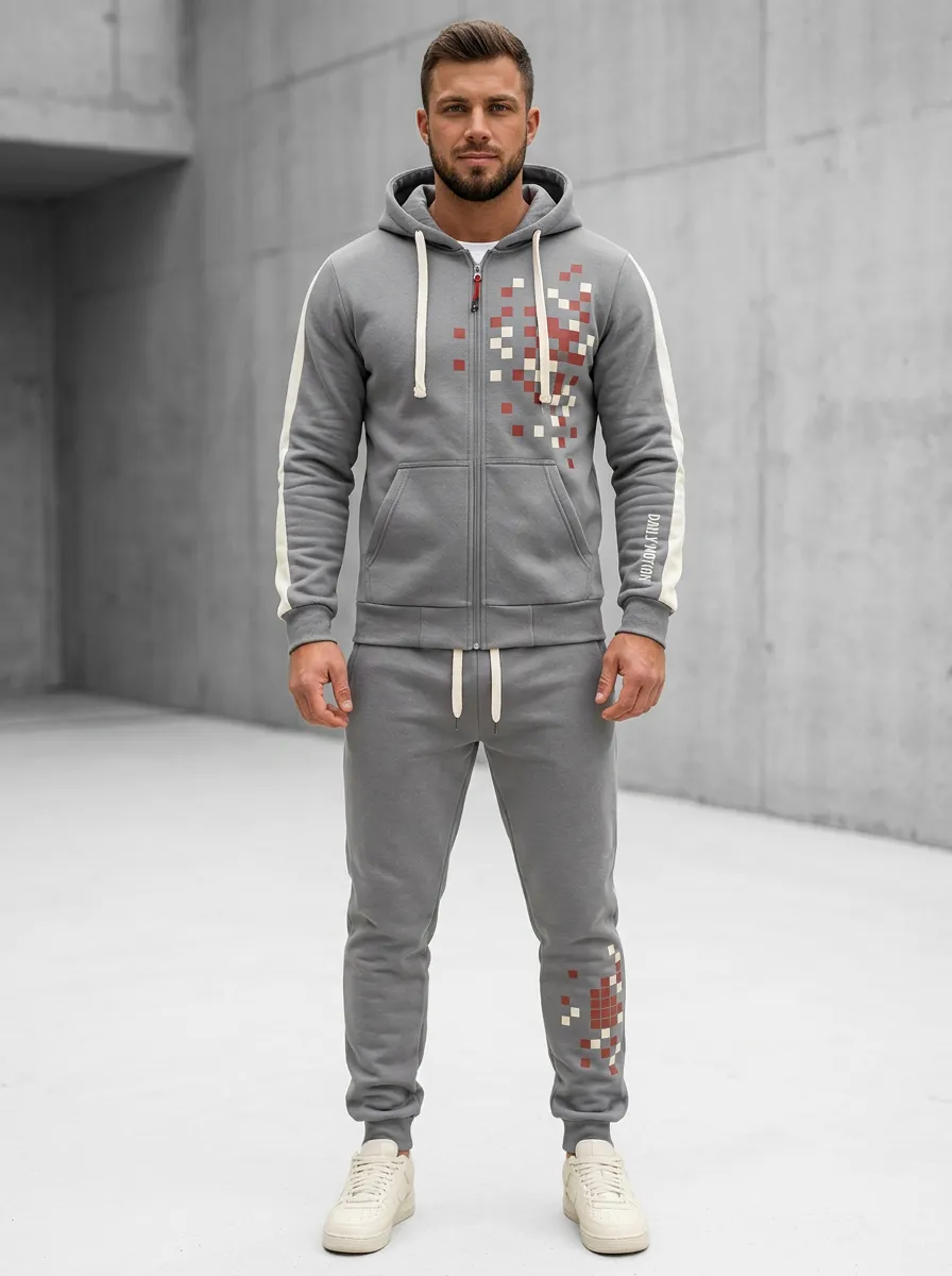 Men's Casual Sportswear Pixel Pattern Print Jogger Set