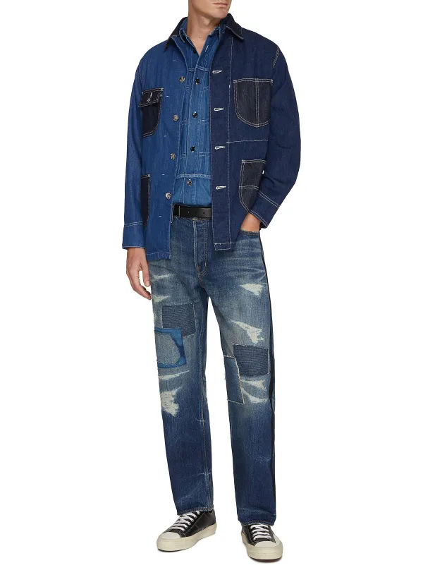 Simple Straight-Cut Blue Cottom Jeans