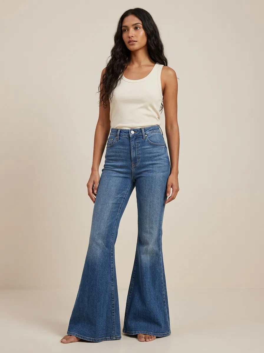 Easygoing Faded Finish High Rise Flare Jeans