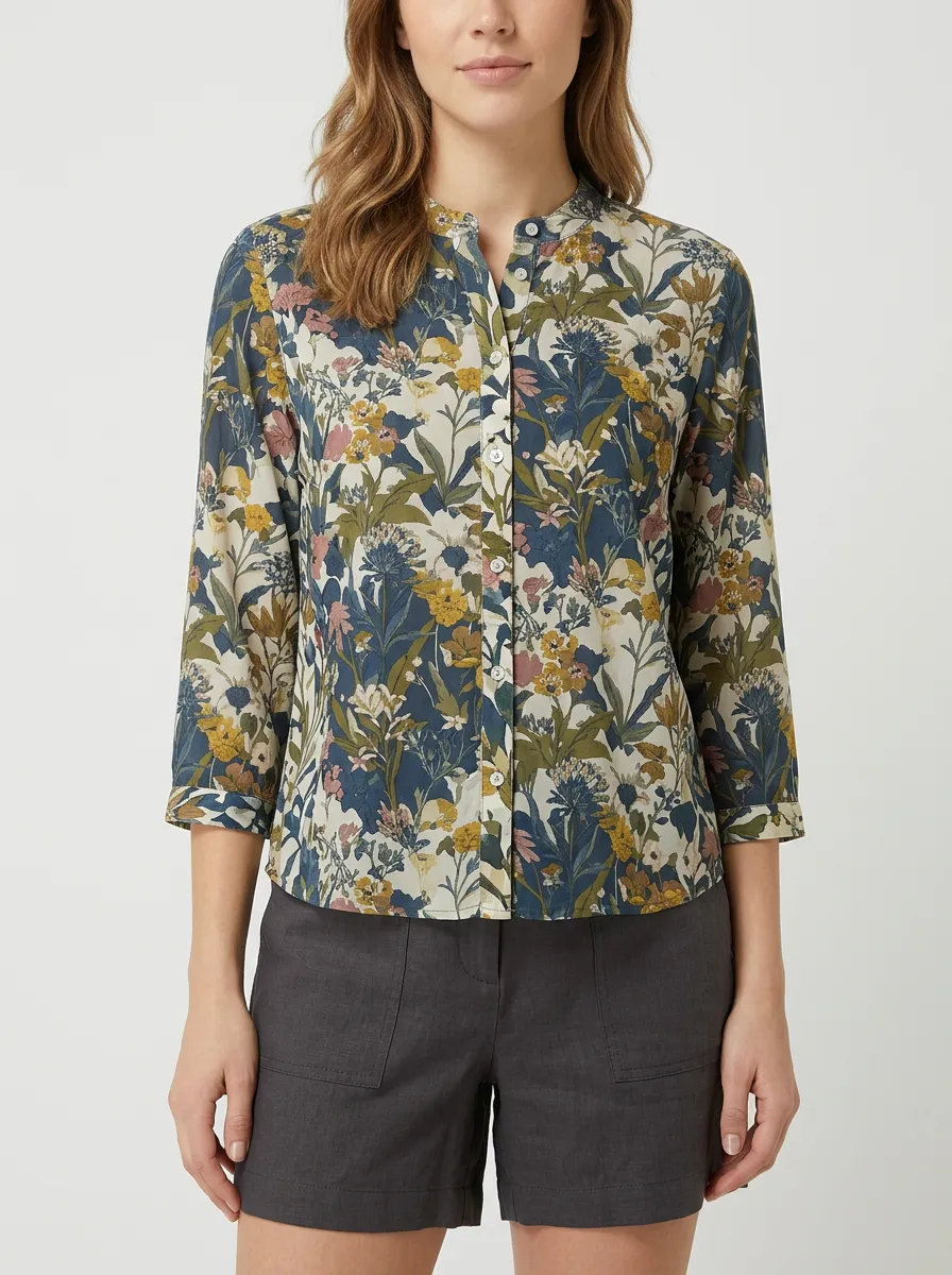 Comfort-Look Floral Women's Three-Quarter Sleeve Top
