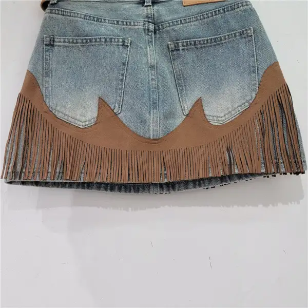 Casual Denim Tasseled Skirt