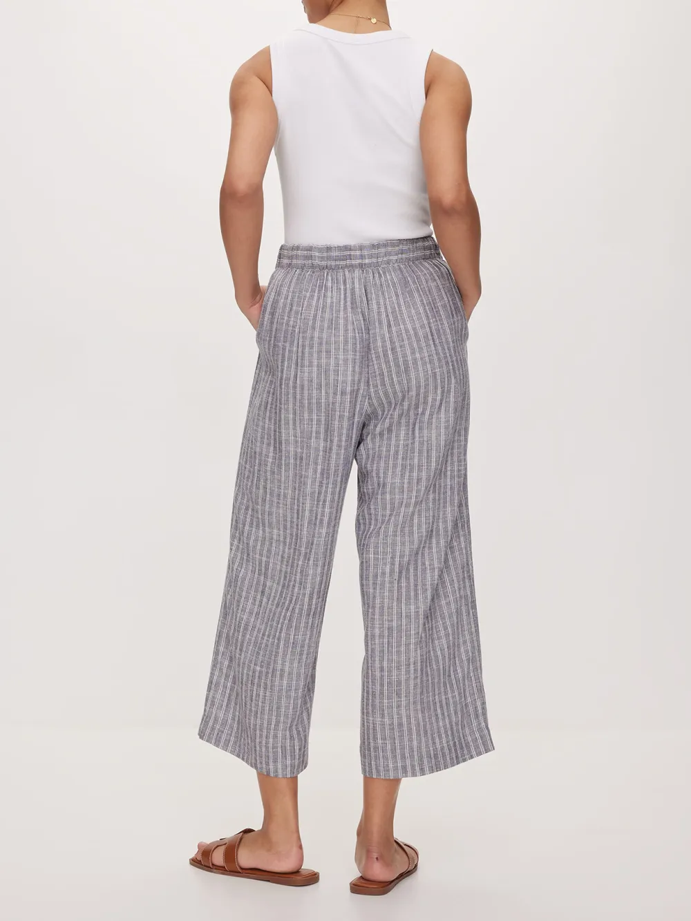 Fine Striped Cropped Wide-Leg Pants