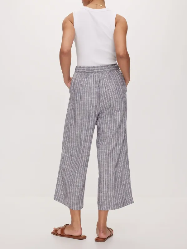 Fine Striped Cropped Wide-Leg Pants