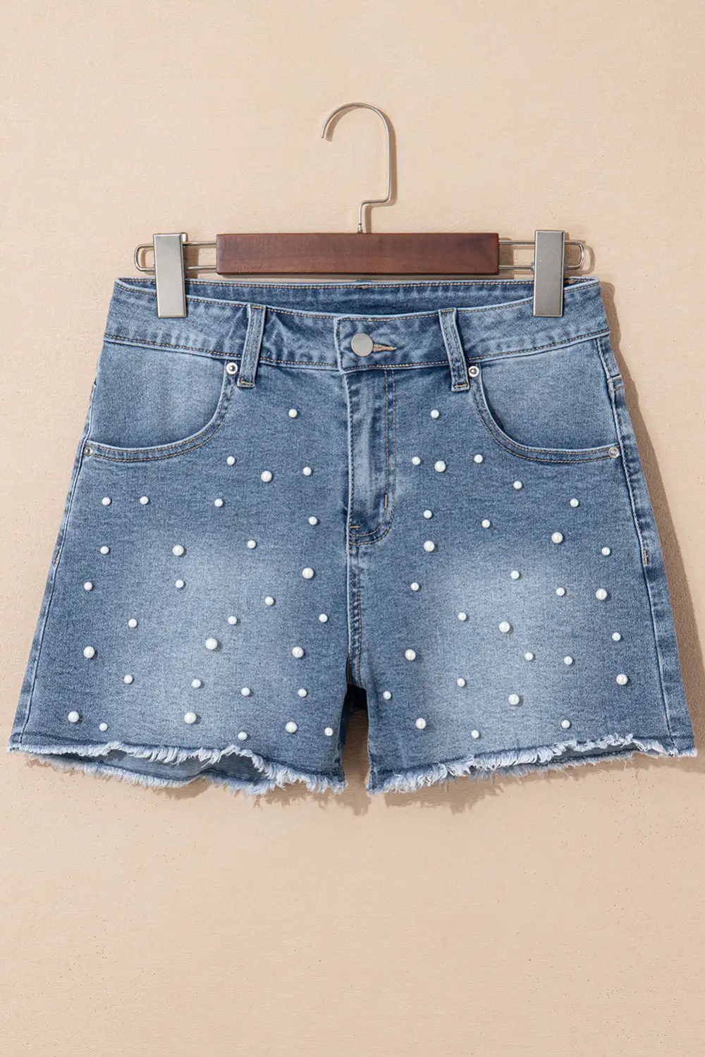 Pocketed Raw Hem Denim Shorts