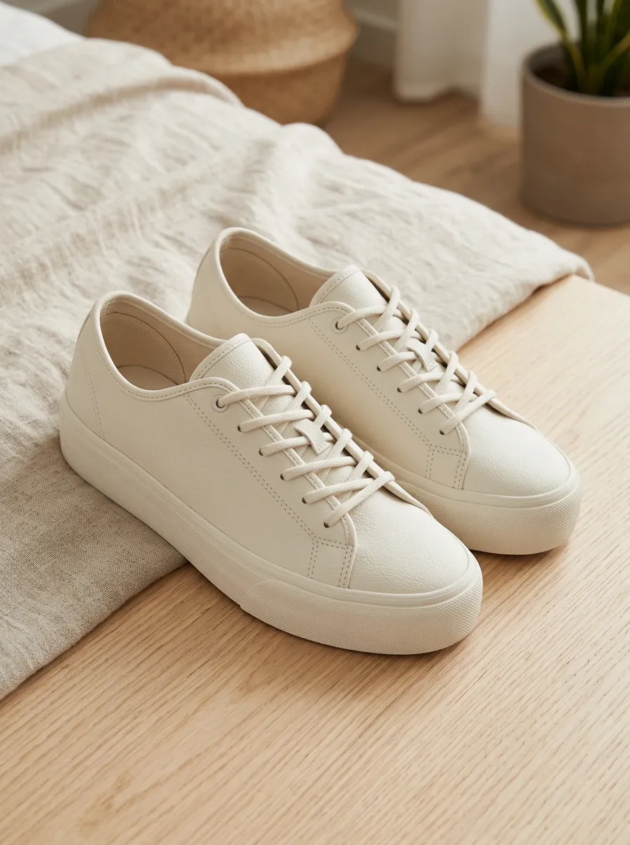 Women's Minimalist Beige Solid Color Printed Sneakers