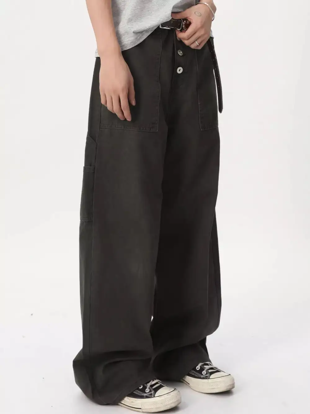 Men's Button Fly Wide Leg Cargo Pants