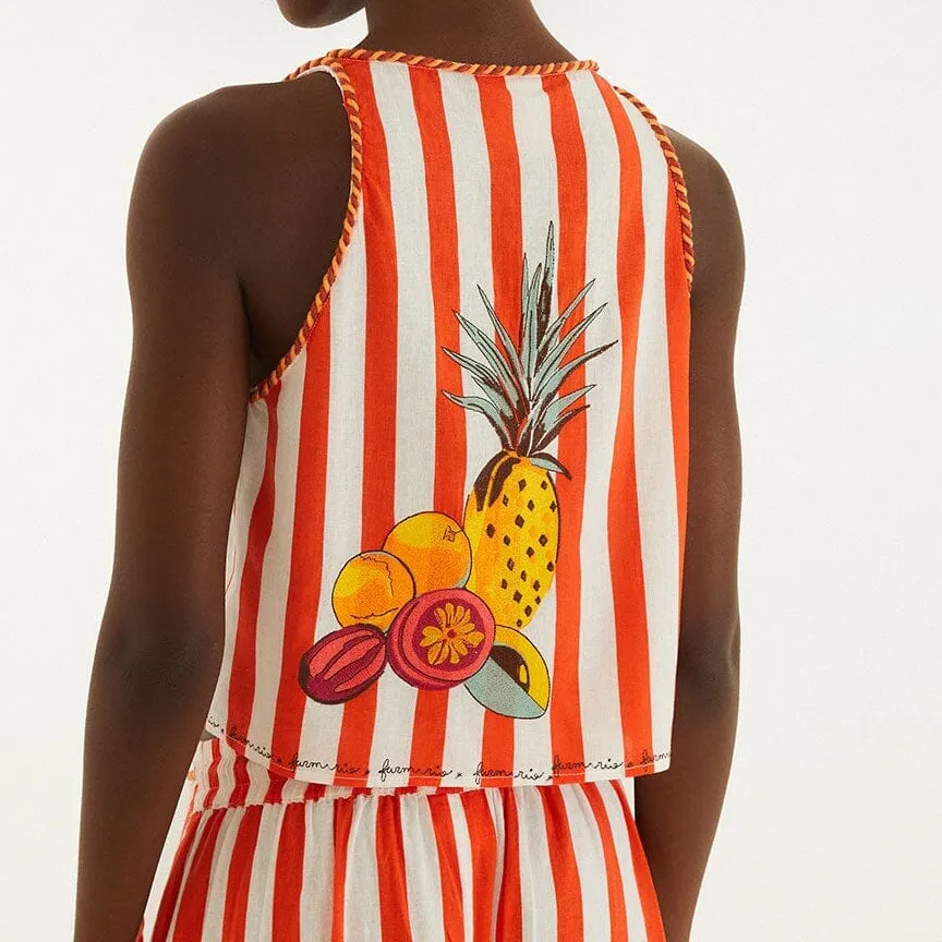 Embroidered Striped Rope-Detail Blouse