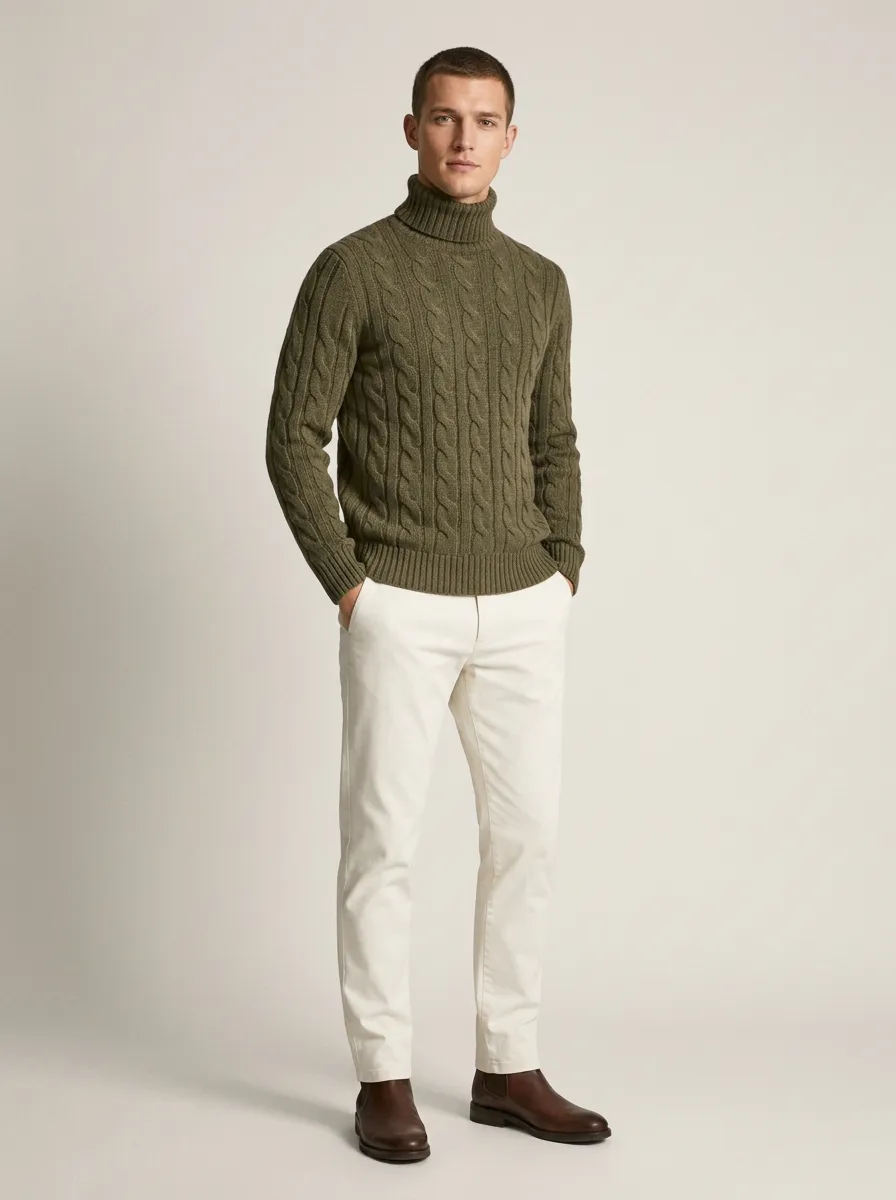 Men's Casual Cable Knit Turtleneck Sweater