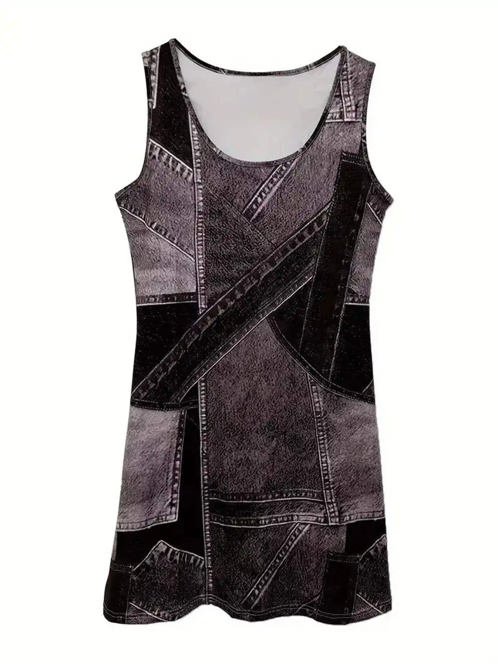 Patchwork Denim Sleeveless Dress