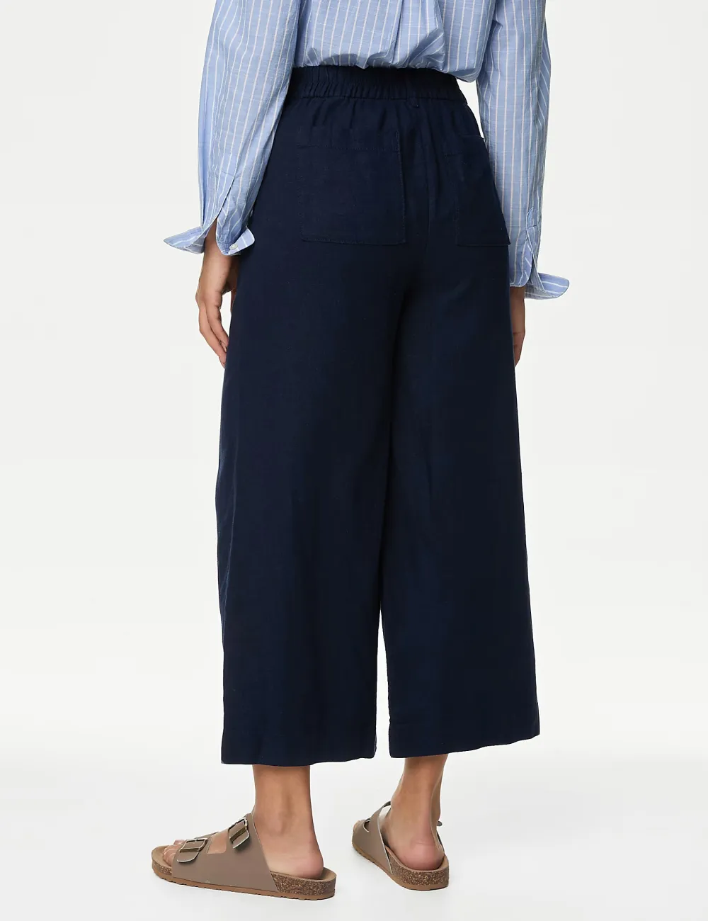 Black Shirred Wide Leg Trousers