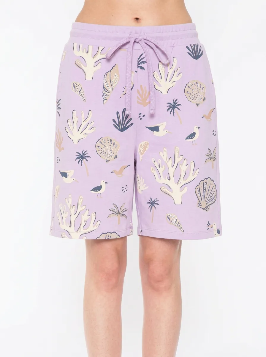 Women's Beach Vacation Coral Seashell Palm Printed Shorts