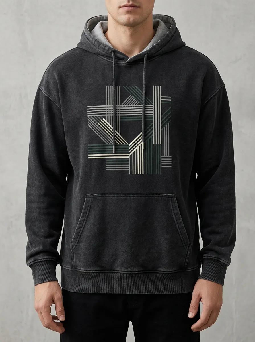 Men's Geometric Abstract Lines Print Hoodie