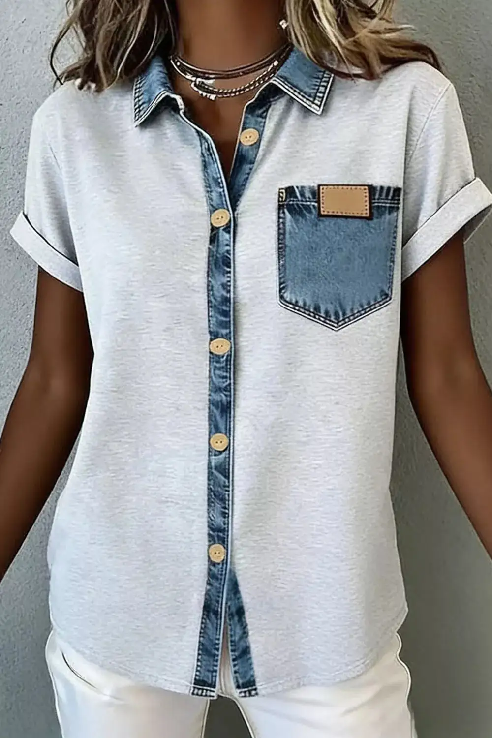 Classic Denim Trim Button Down Shirt