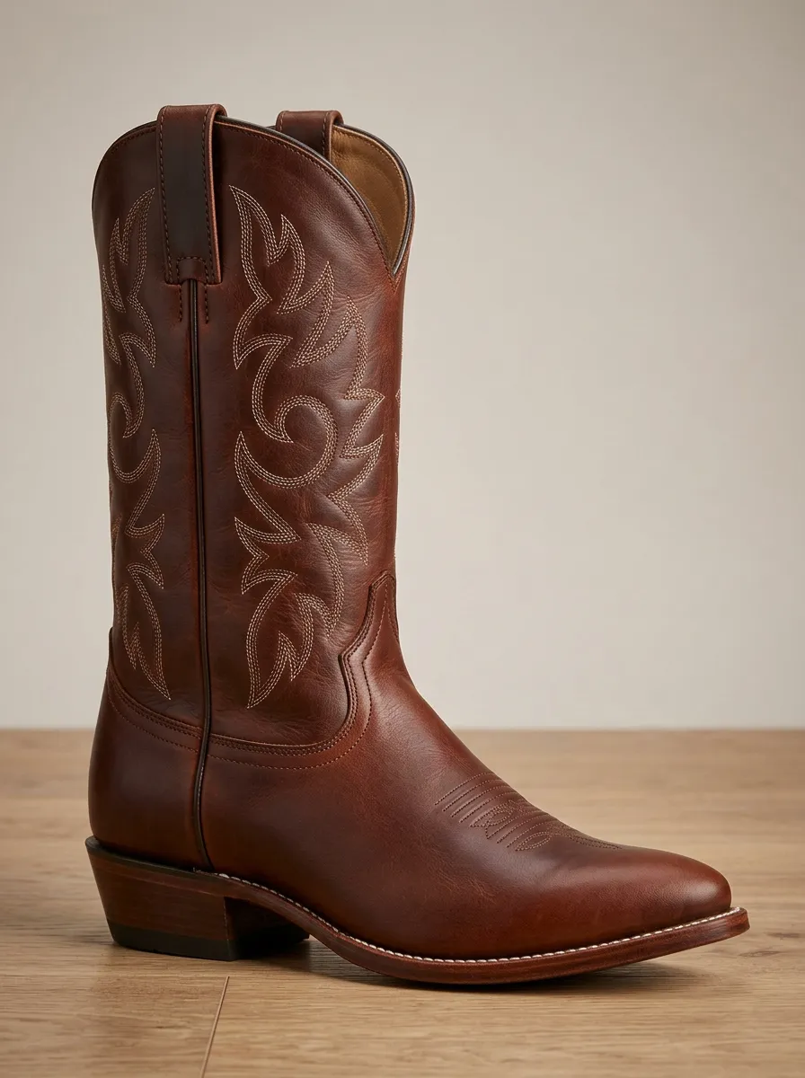 Men's Contrast-Embroidered Pull-On Cowboy Boots