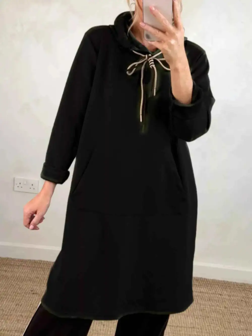 Plus Size Casual Drawstring Hooded Sweatshirt Dress