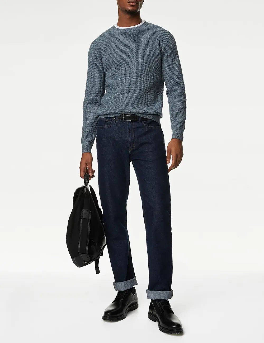 Men's Grey Textured Crew Jumper
