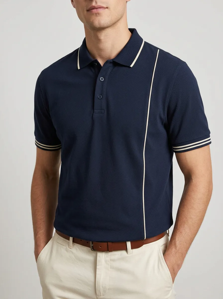 Men's Classic Comfort Vertical Stripe Polo Shirt