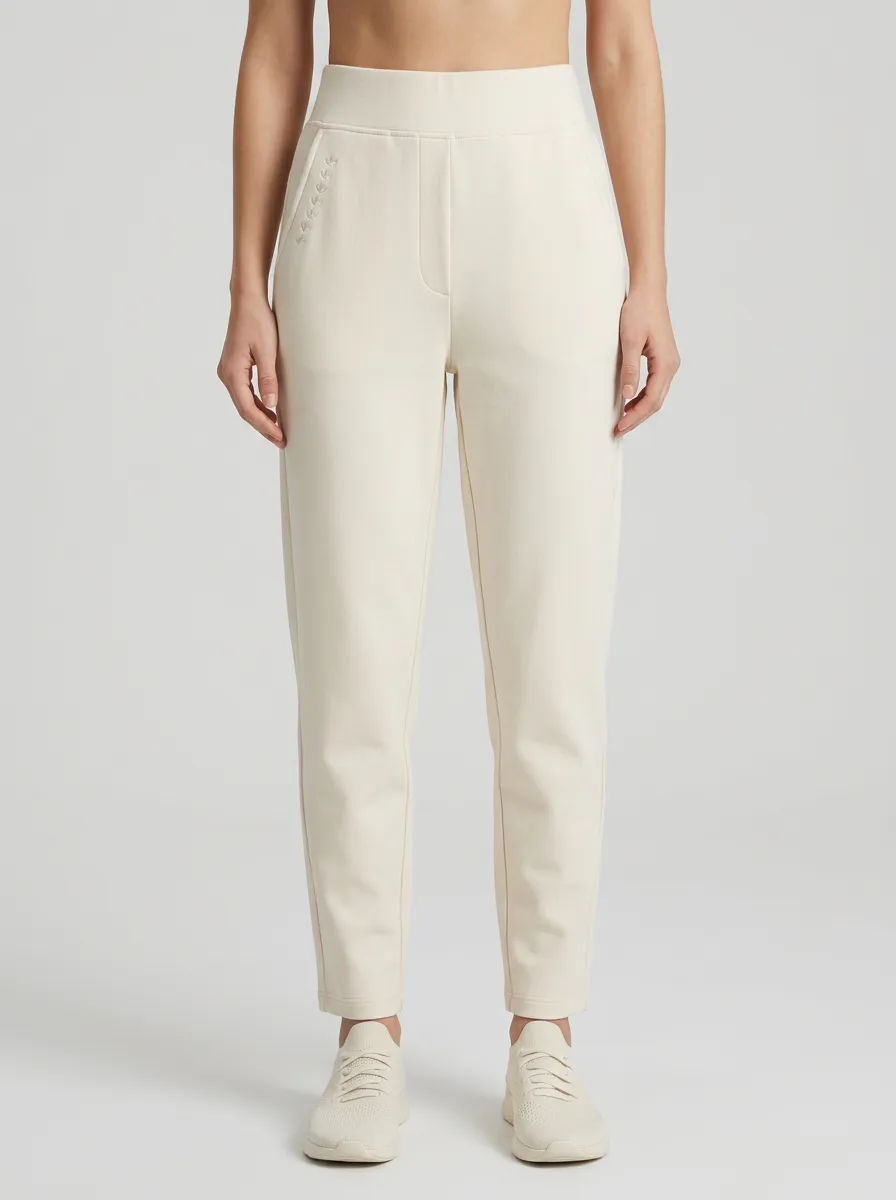 Women's Minimalist Solid Cream High-Waisted Jogger Pants
