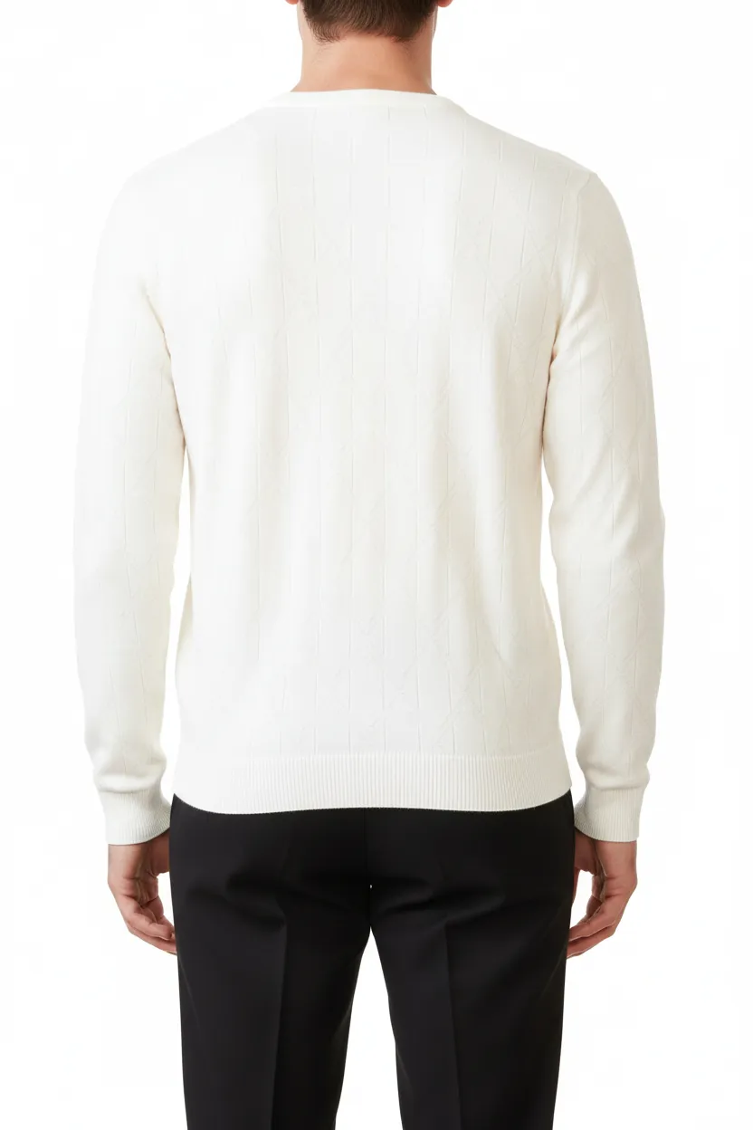 Refined Diamond Pattern Regular Fit Viscose Crew Neck Sweater