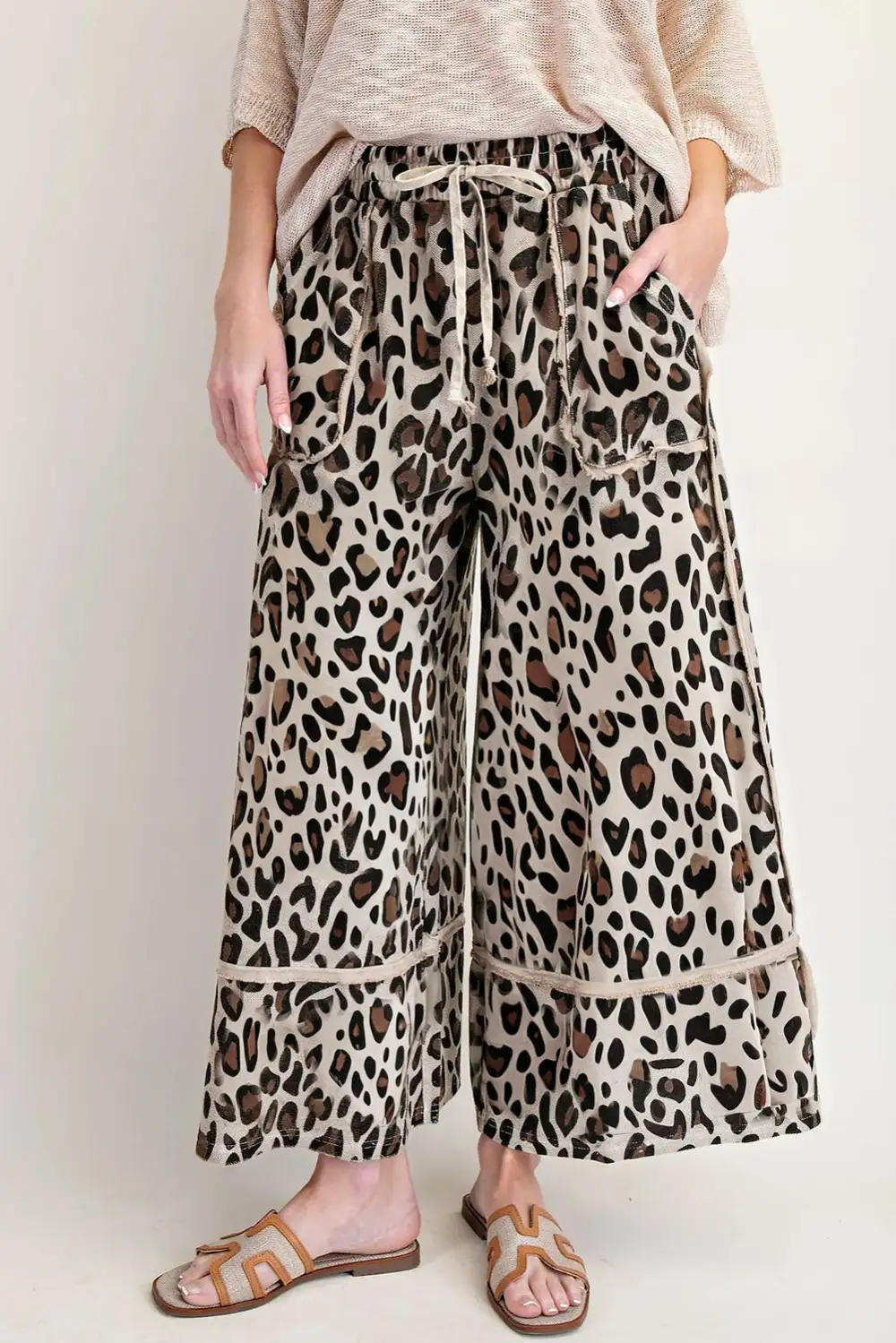Leopard Wide Leg Cropped Trousers