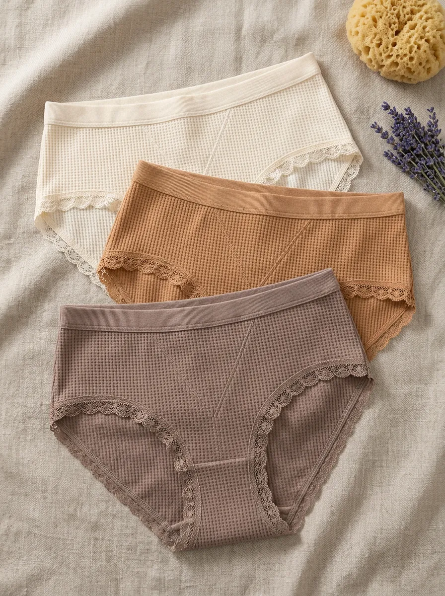 Women's Assorted Waffle-Knit Lace-Trim Briefs Set