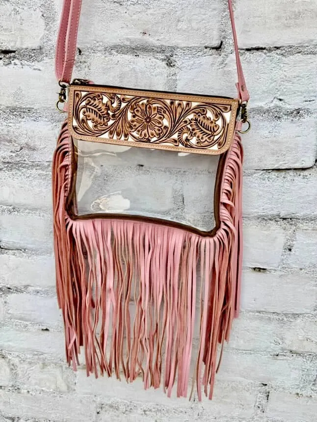 Hand Tooled Clear Crossbody Bag