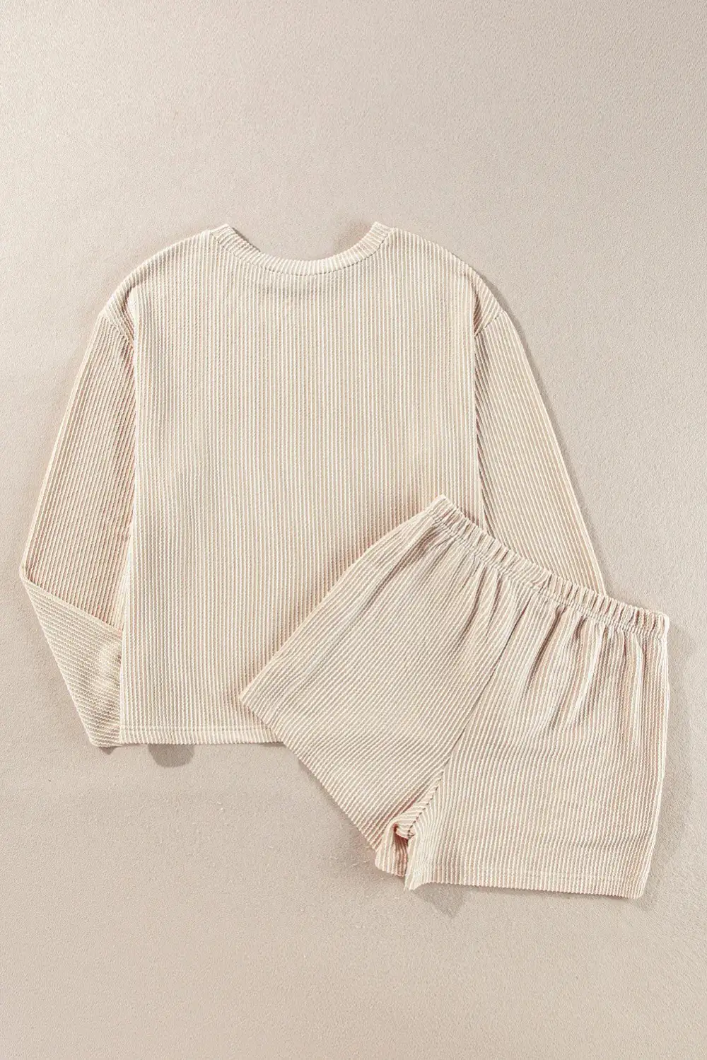 Round Neck Long Sleeve Top And Shorts Set