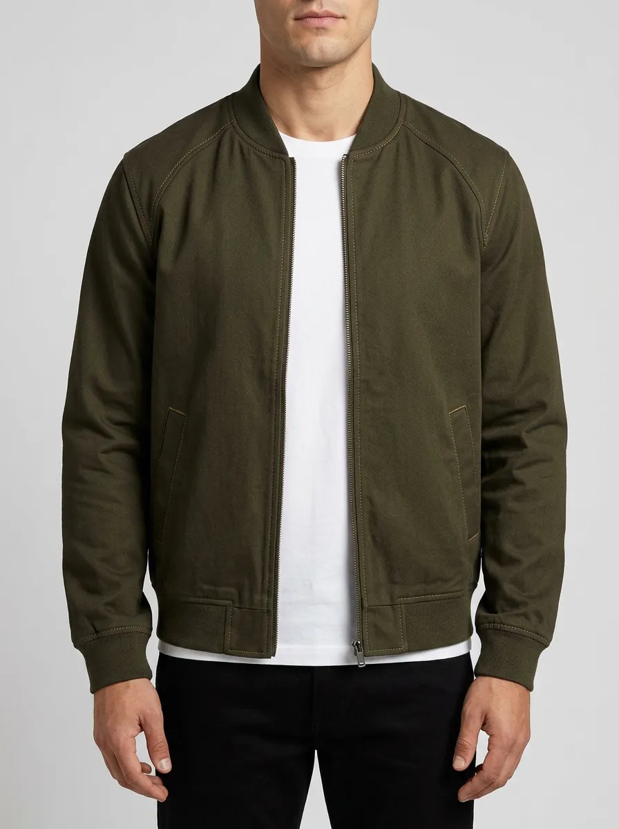 Solid Color Zip Bomber Jacket