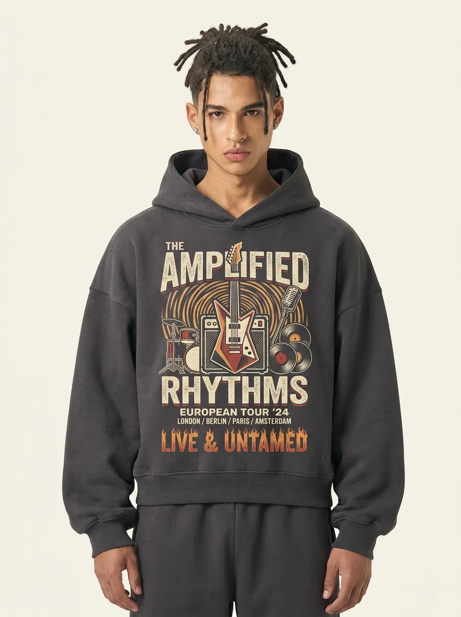 Men's Rock Band Music Tour Guitar Printed Hoodie