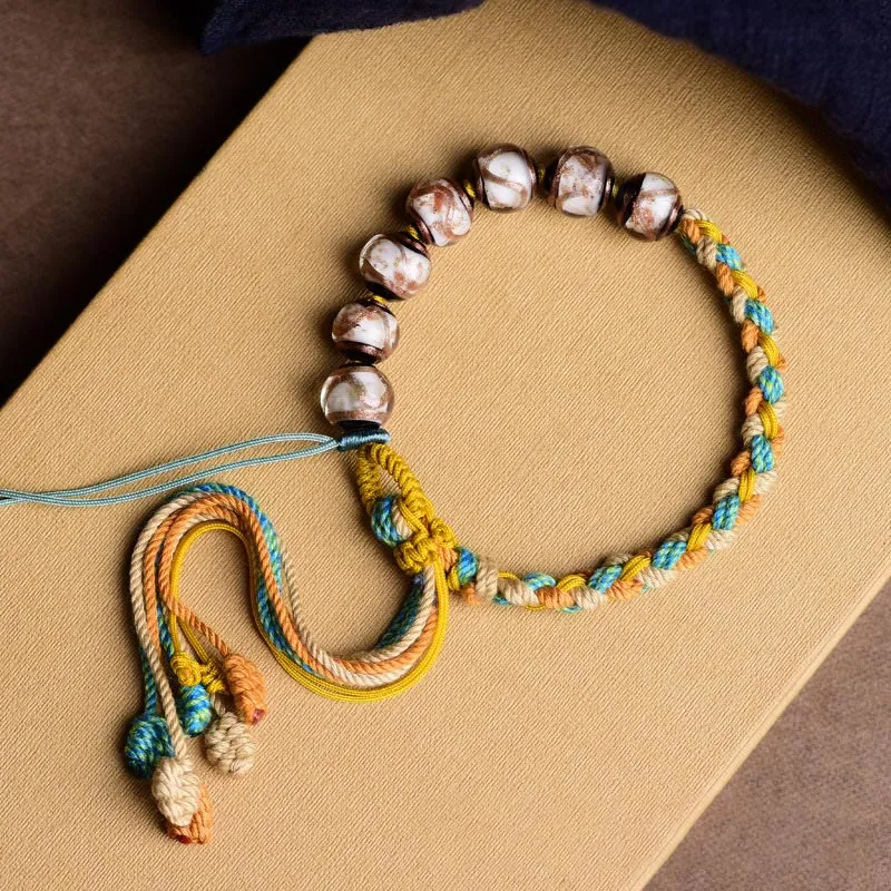 Handmade Rope Liuli Glass Bead Braided Bracelet
