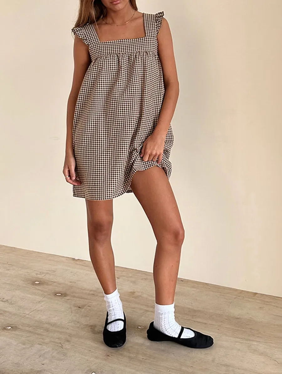 Mini Dress In Mini Gingham Brown