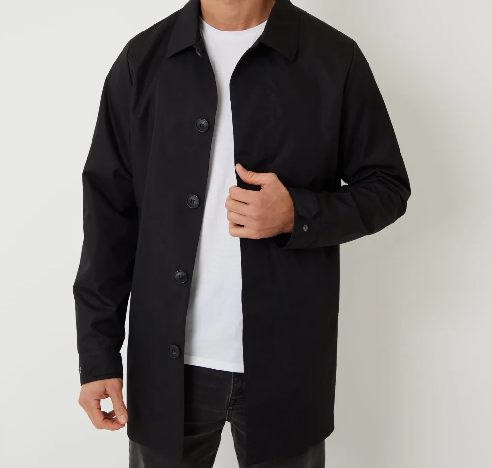 Men's Black Water-Resistant Longline Coat