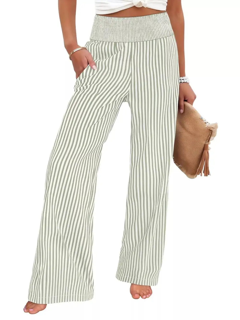 Refined Striped Wide Leg Pants