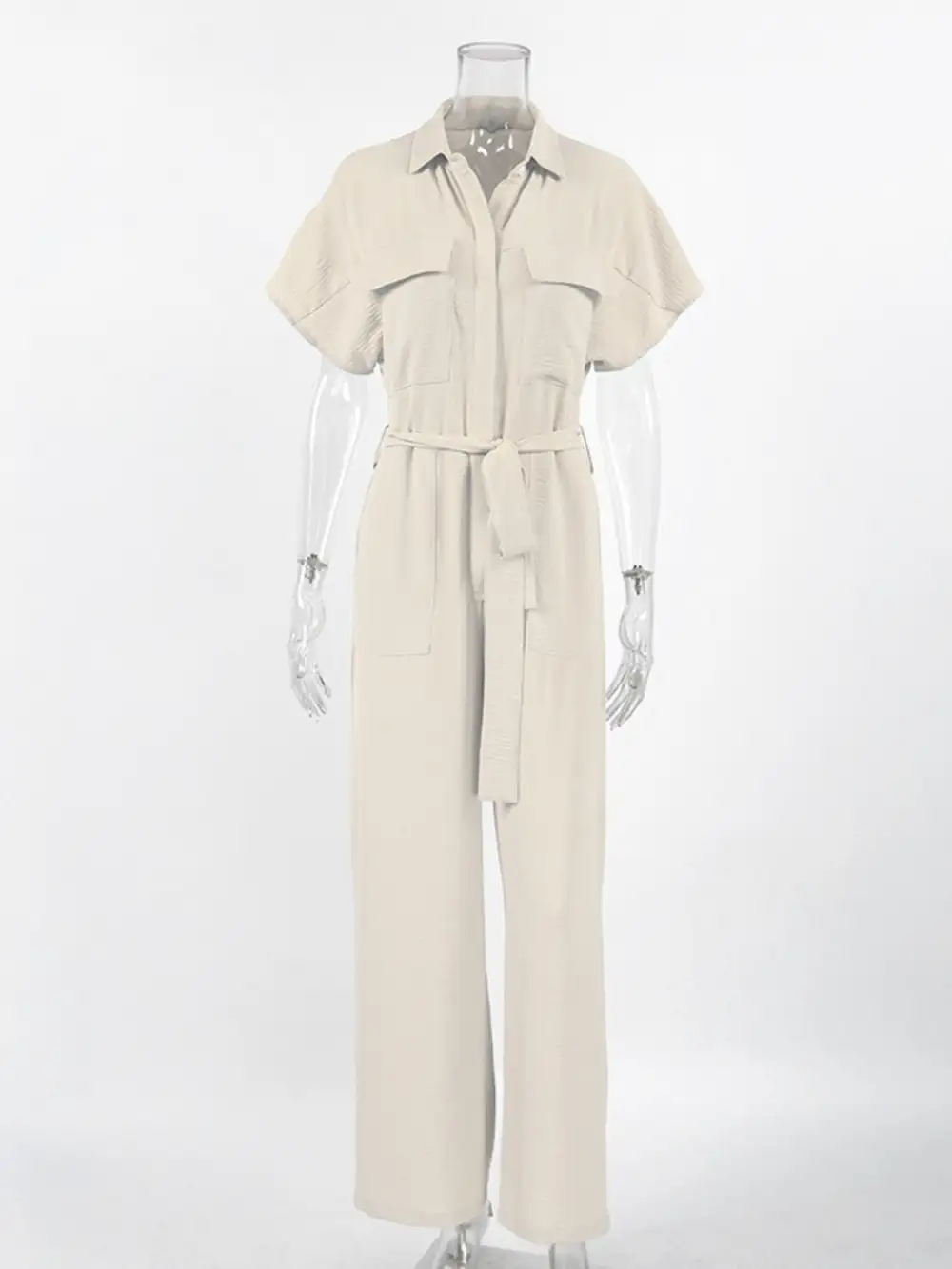 Chest Pocket Short Sleeve Wide Leg Shorts