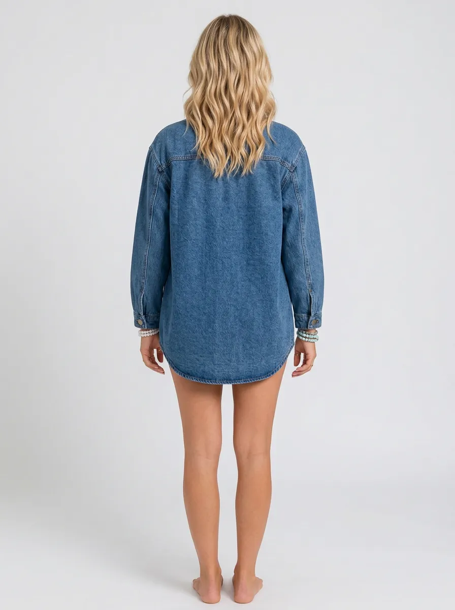 Women's Casual Vintage Wash Button Down Denim Jacket